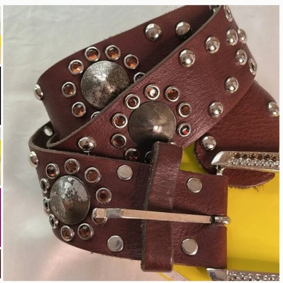 Brown Studded Leather Belt with Decorative Buckle - Unbranded main image 10